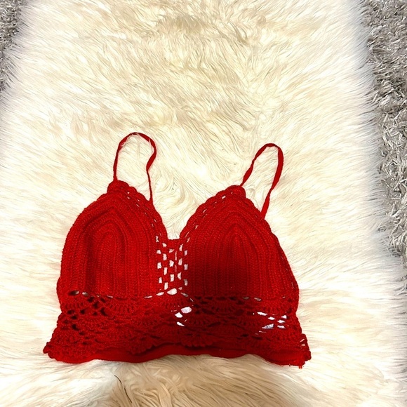 Dark Red Crochet Crop Top - Picture 1 of 2